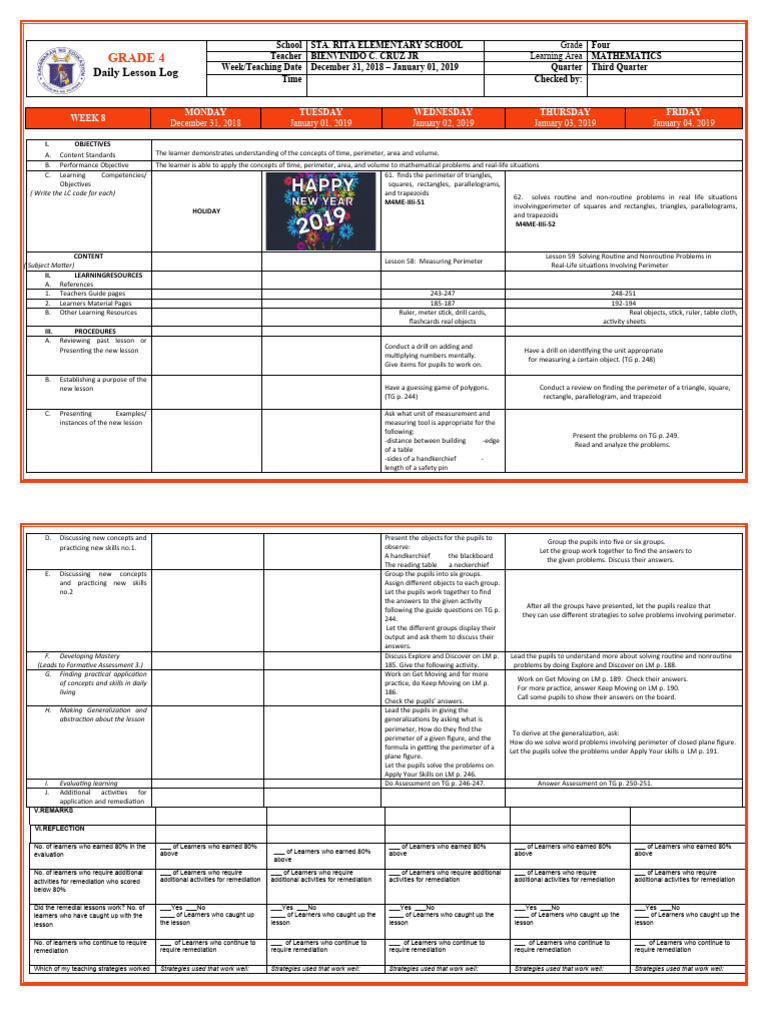 Grade 4 Dll Quarter 3 Week 8 Sir Bien Cruz Pdf Area Learning