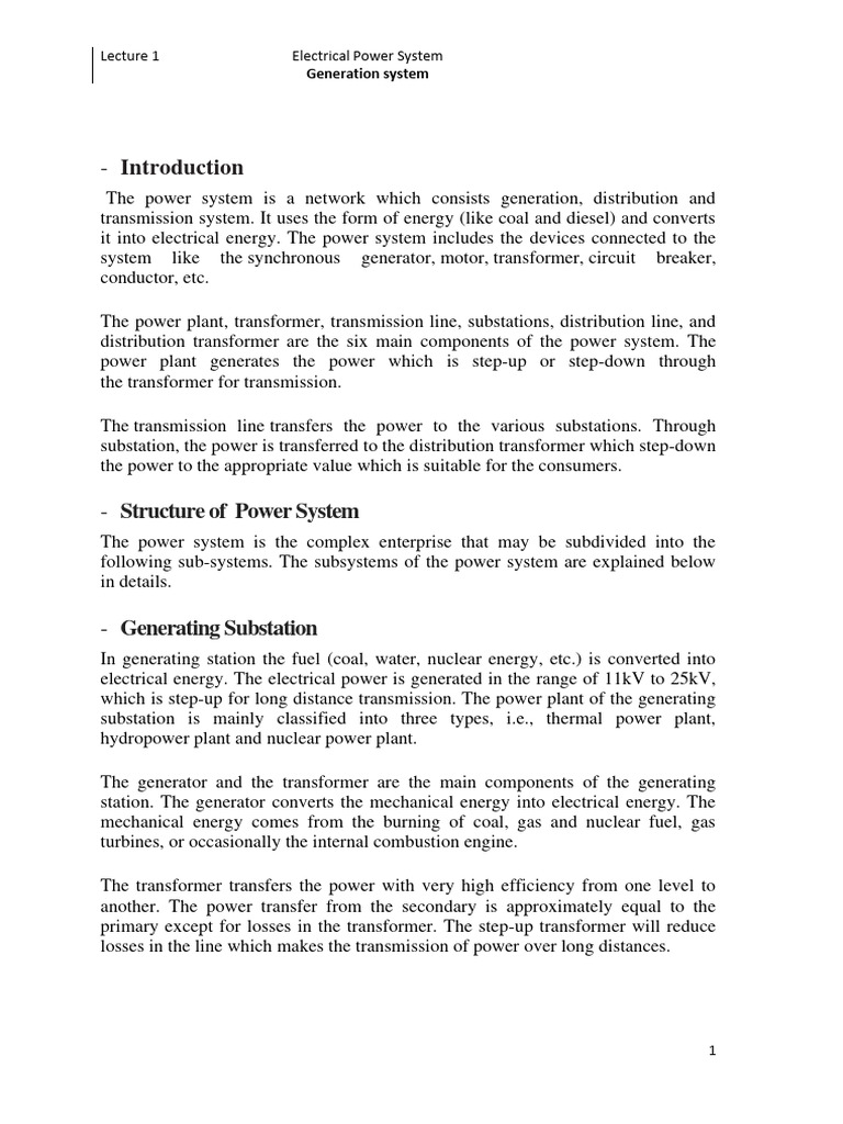 Overview of Electrical Power Systems | PDF | Power Station ...