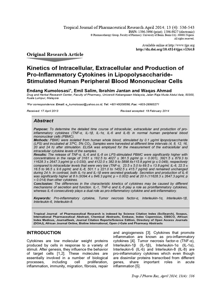 Kumolosasi E Et Al 2013 - Kinetics of Pro Inflamatory Cytokines in ...