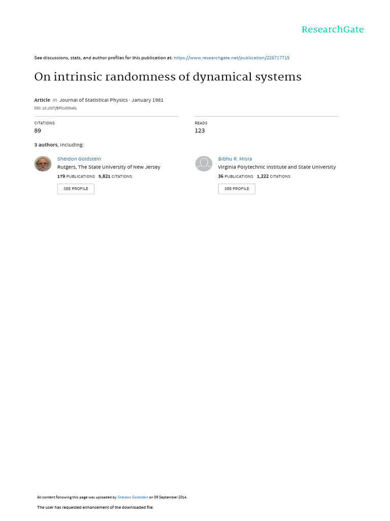 On Intrinsic Randomness of Dynamical Systems | PDF | Stochastic Process ...