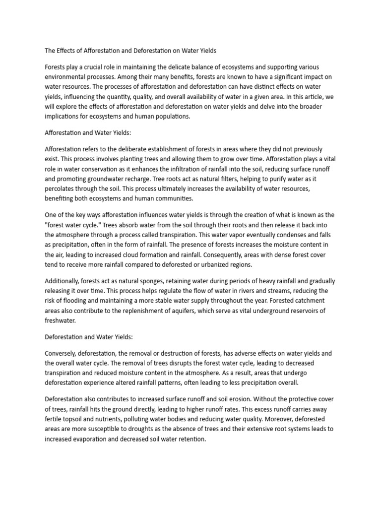 The Effects of Afforestation and Deforestation On Water Yields | PDF ...