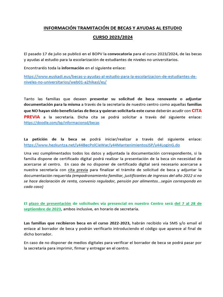Becas y Ayudas al Estudio 2023/2024 | PDF