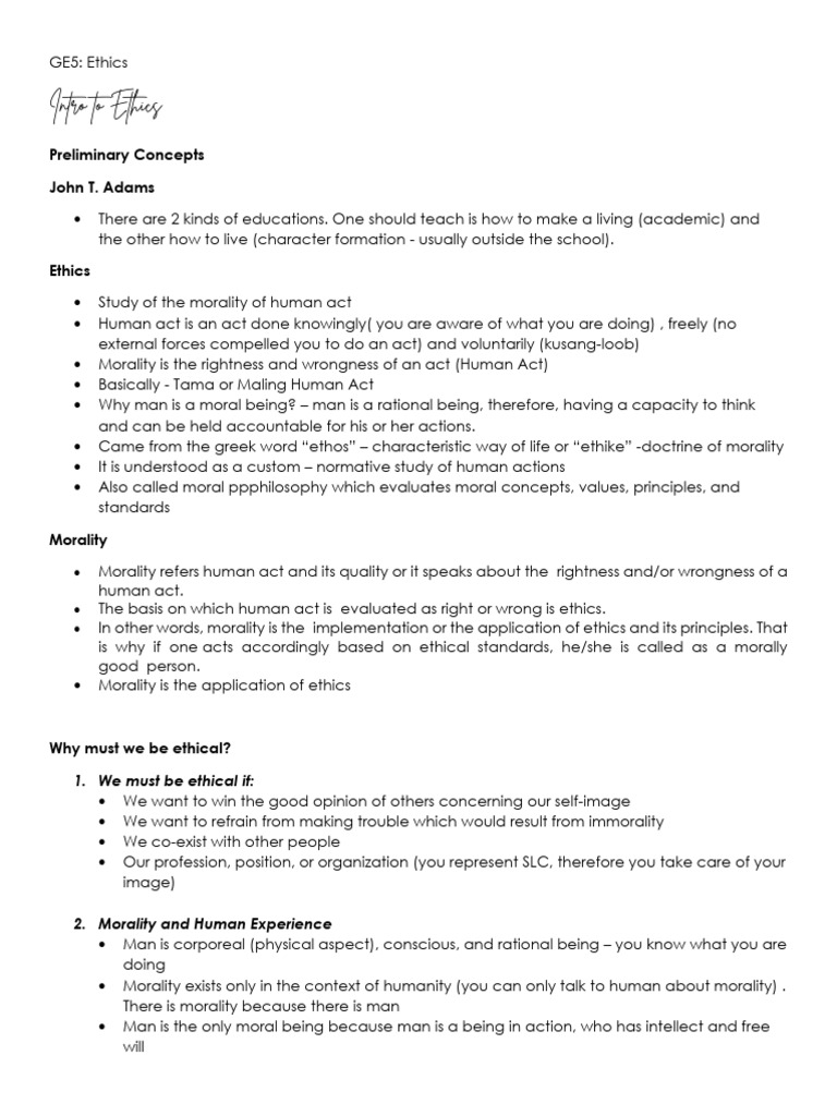 Ge5 Ethics Pdf Morality Reason