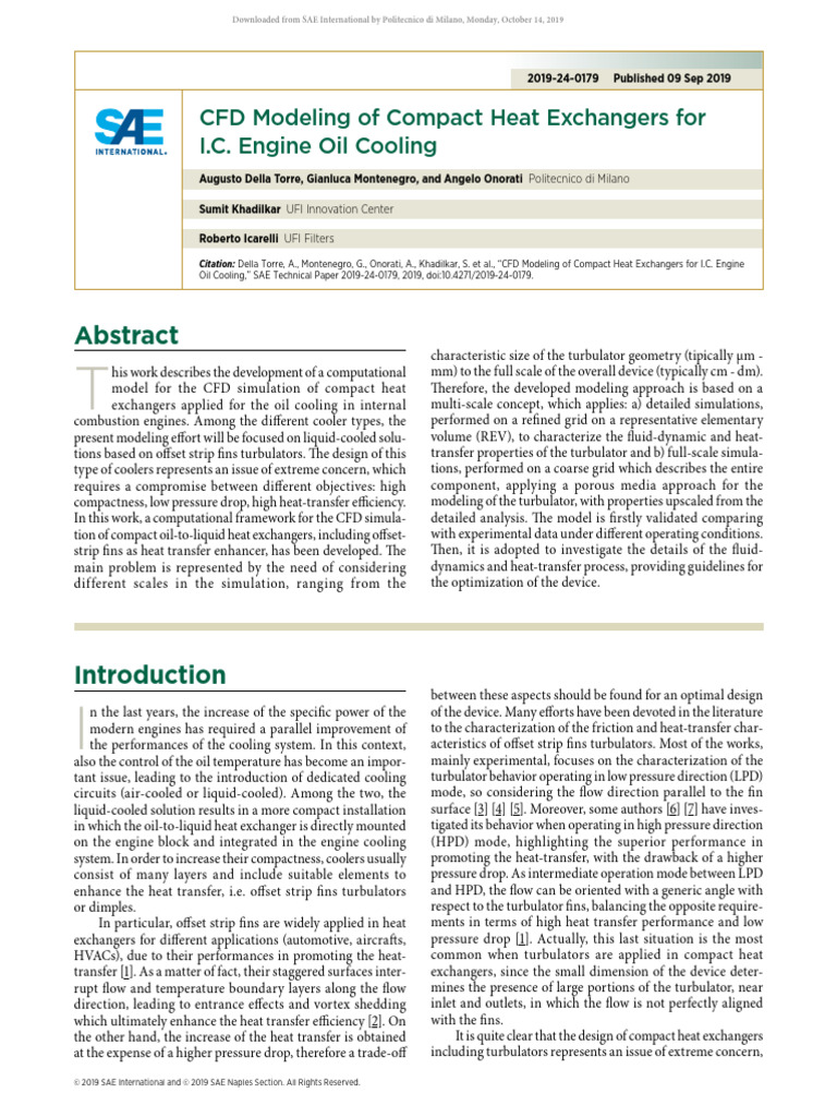 CFD Modeling of Compact Heat Exchangers For I.C. Engine Oil Cooling ...