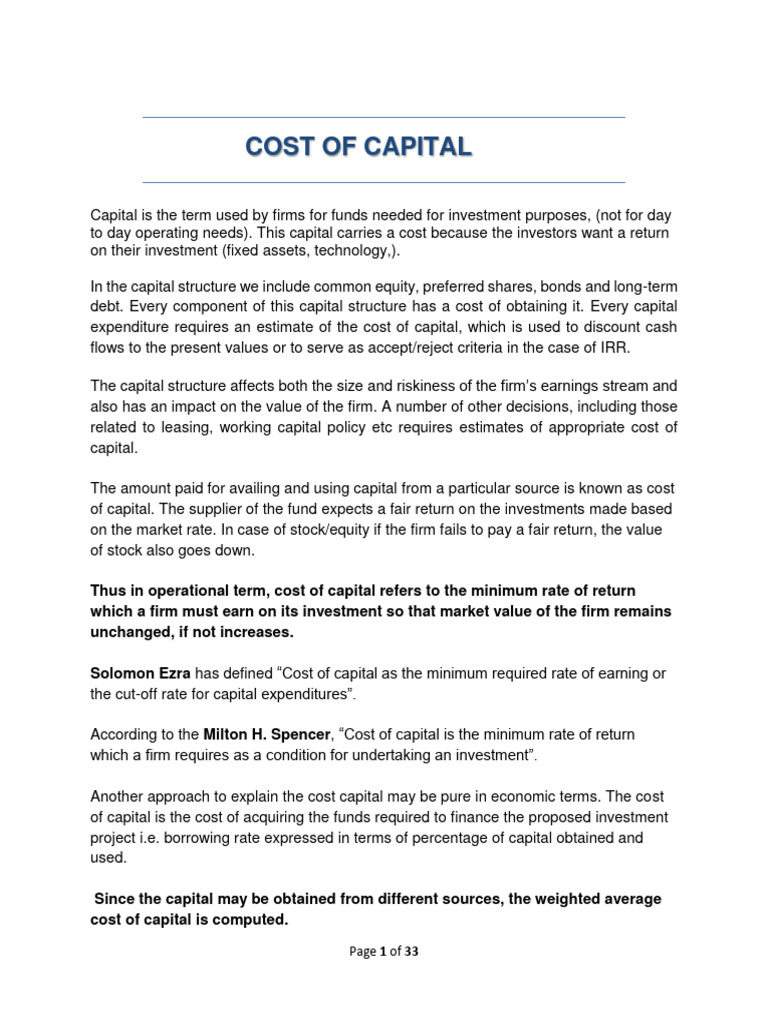 Capital Structure and Cost of Capital | PDF | Capital Structure | Cost ...