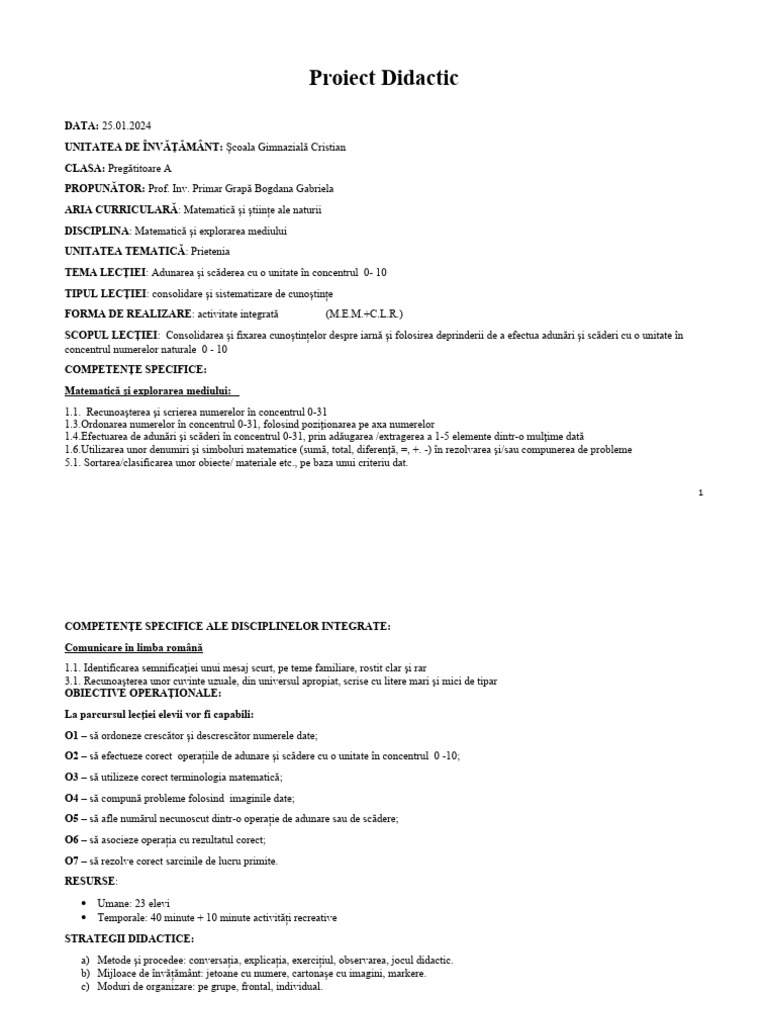 Proiect Didactic MEM | PDF