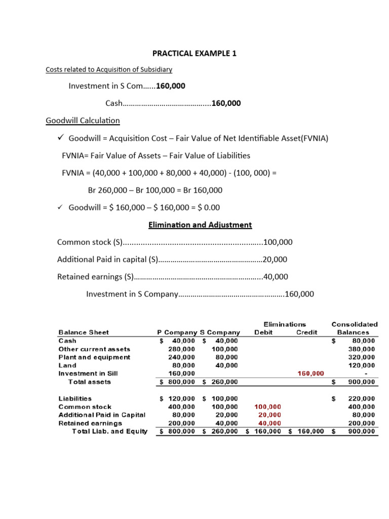 Goodwill and FVNIA in Subsidiary Acquisitions | PDF | Goodwill ...
