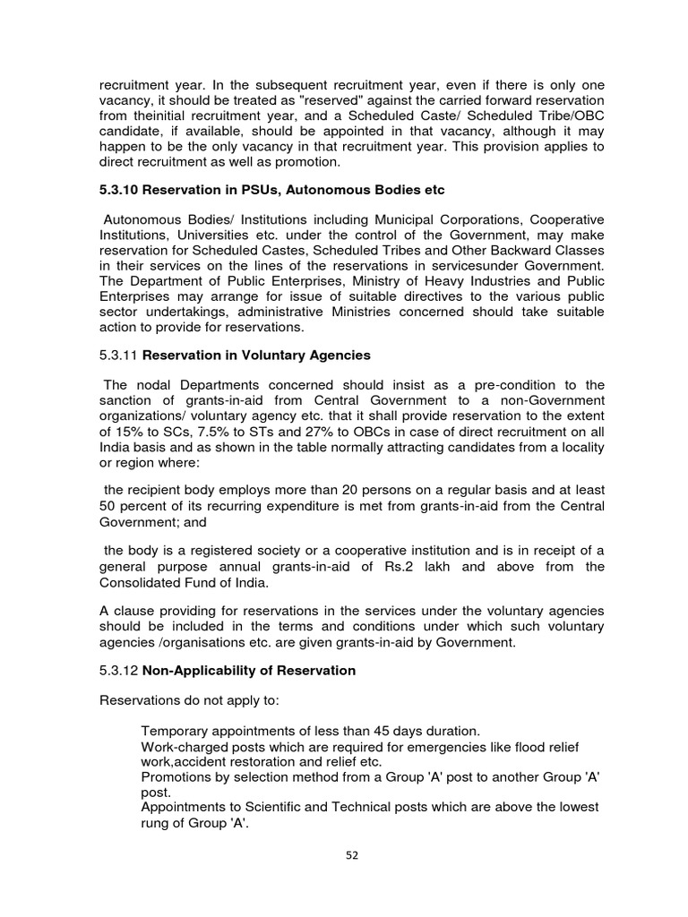 Reservation Policies for SC/ST/OBC in Recruitment | PDF | Government Of ...