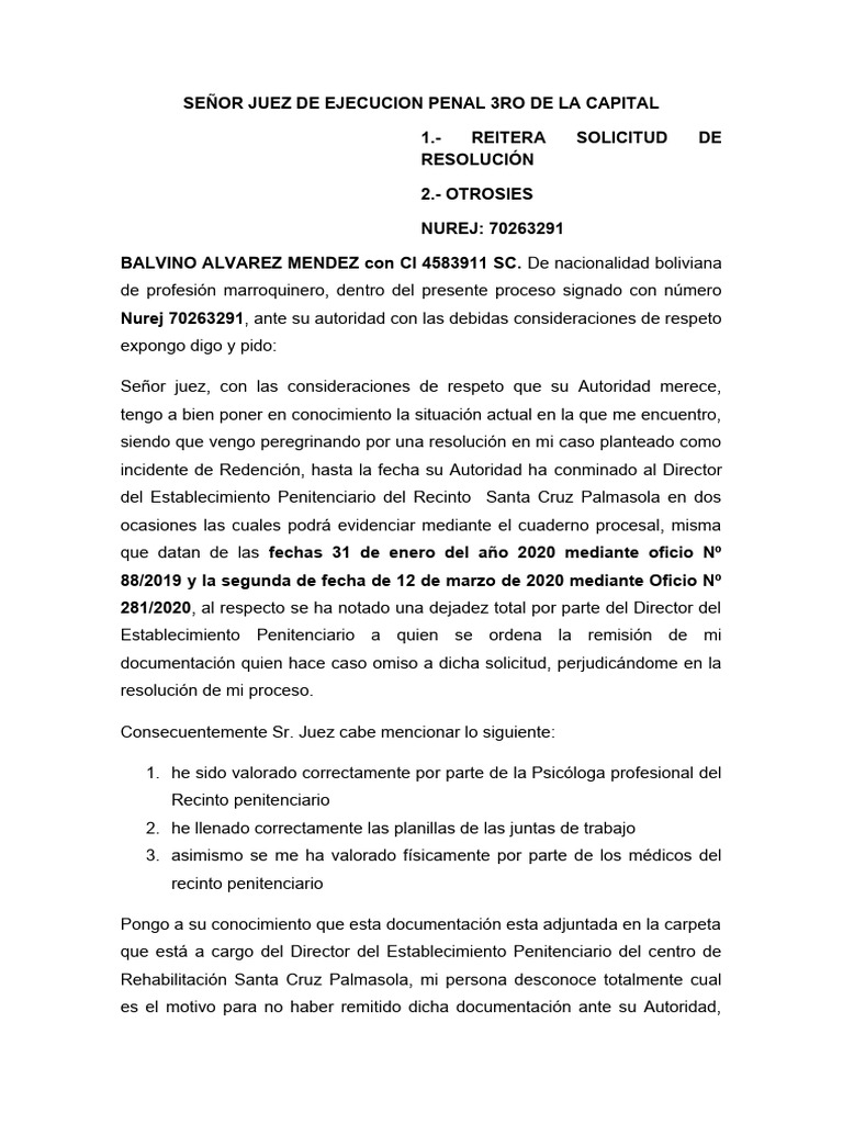 Señor Juez de Ejecucion Penal 3ro de La Capital | PDF | Pena capital ...