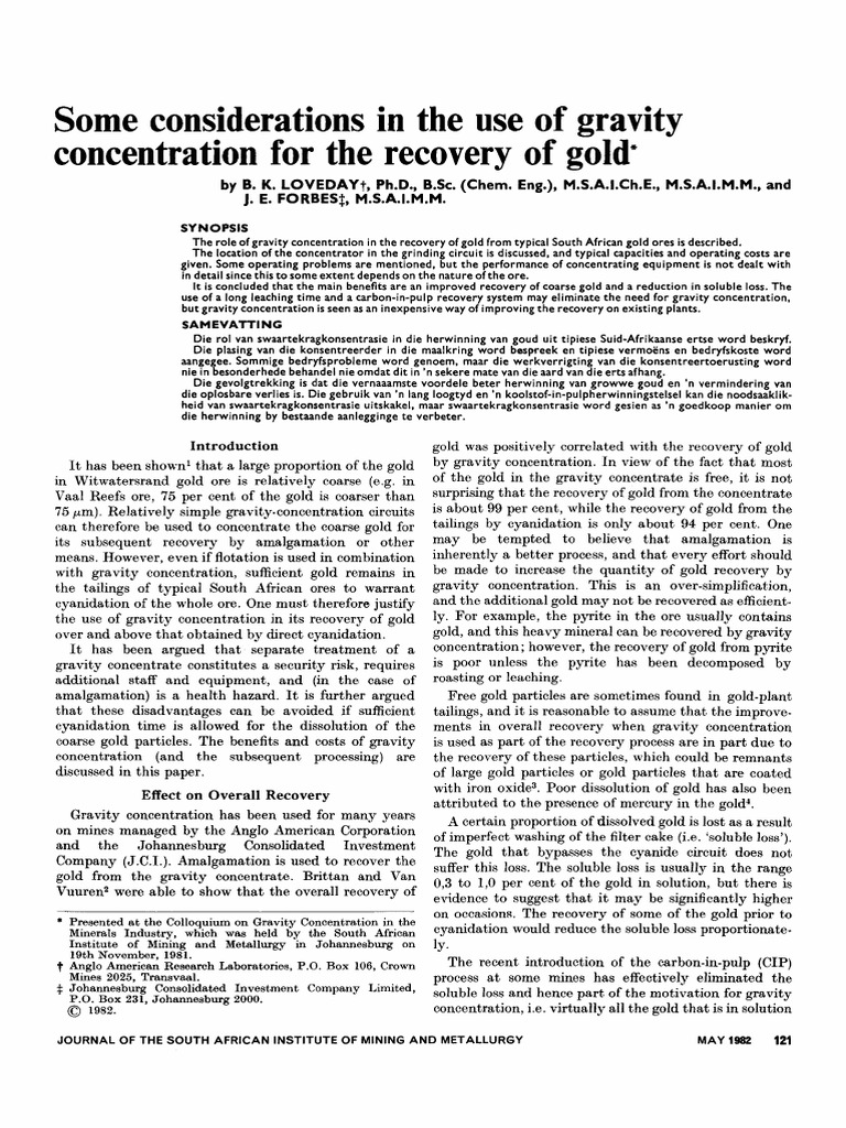 Gravity Concentration in Gold Recovery | PDF | Gold | Mining