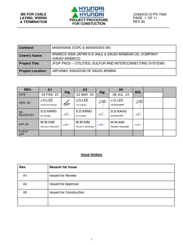 Cable Laying and Termination Procedure | PDF | Electrical Wiring ...