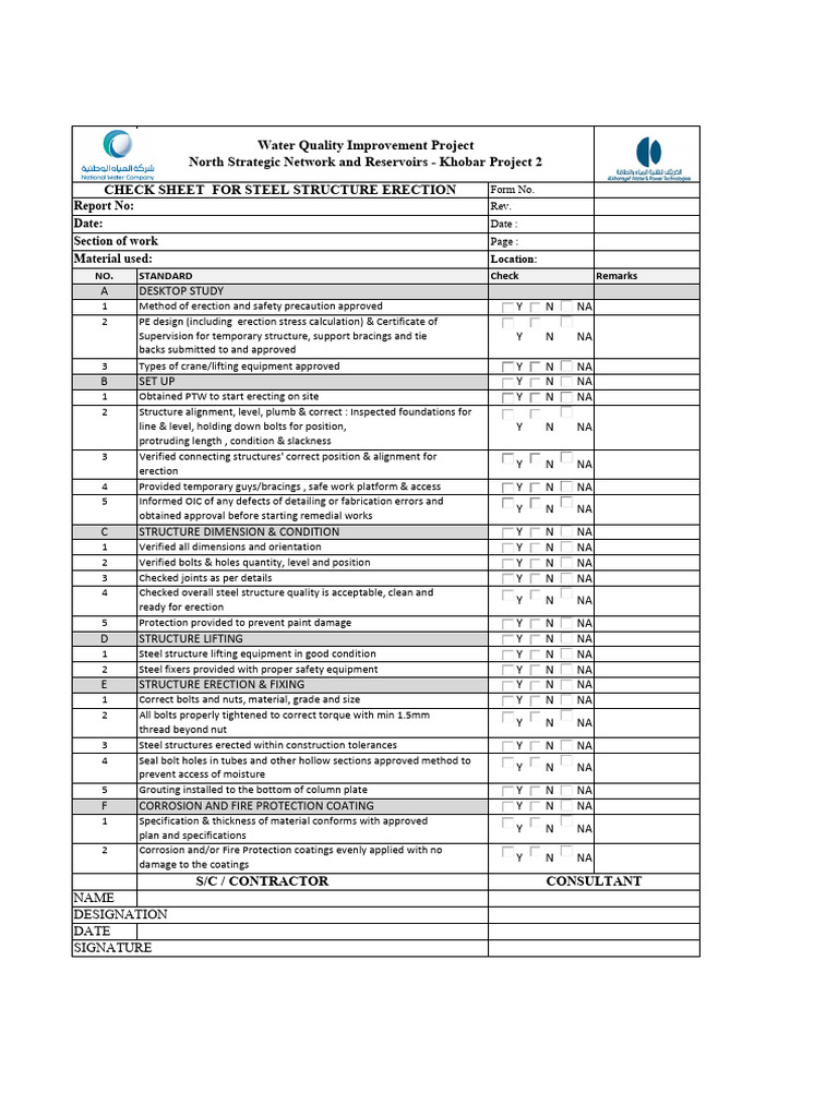 Steel Structure Erection Checklist | PDF | Screw | Nut (Hardware)