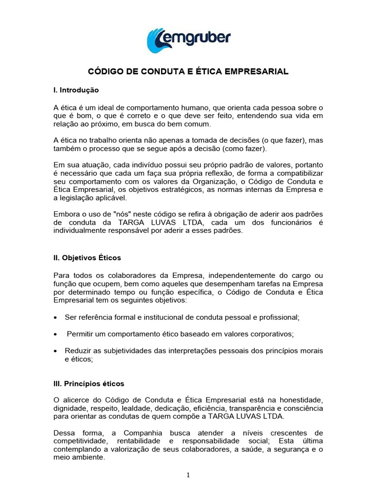 Código de Conduta e Ética Empresarial | PDF | Ética de negócios ...