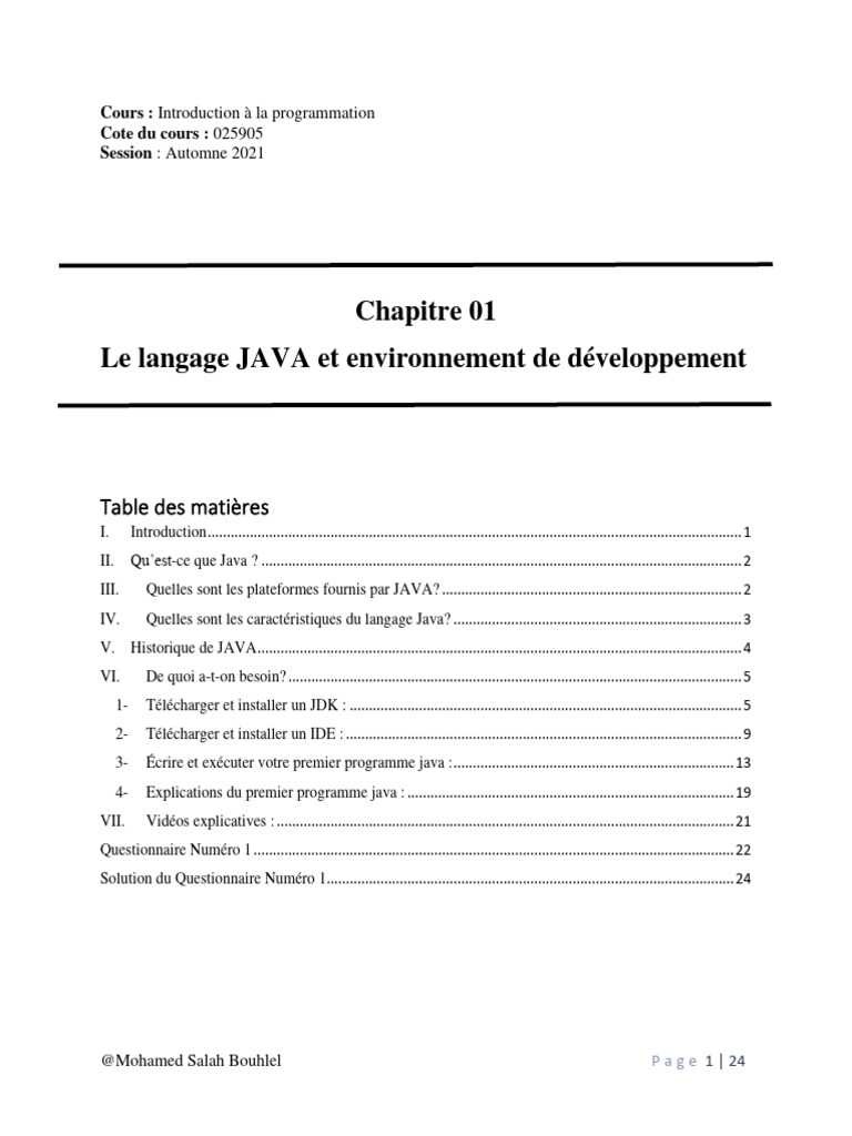 Introduction au langage Java | PDF | Java (Langage de programmation ...
