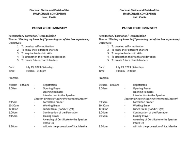 Youth Ministry Recollection Event 2023 | PDF | Catholic Church ...