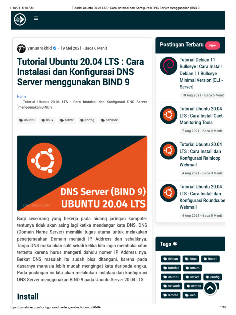 Instalasi DNS Server BIND di Ubuntu 20.04 | PDF | Komputer