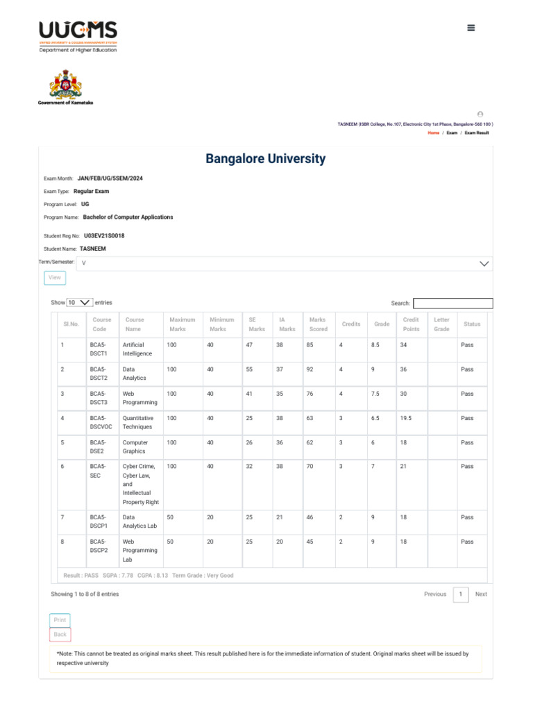 BCA 5th Semester Exam Results 2024 | PDF | Computer Science ...
