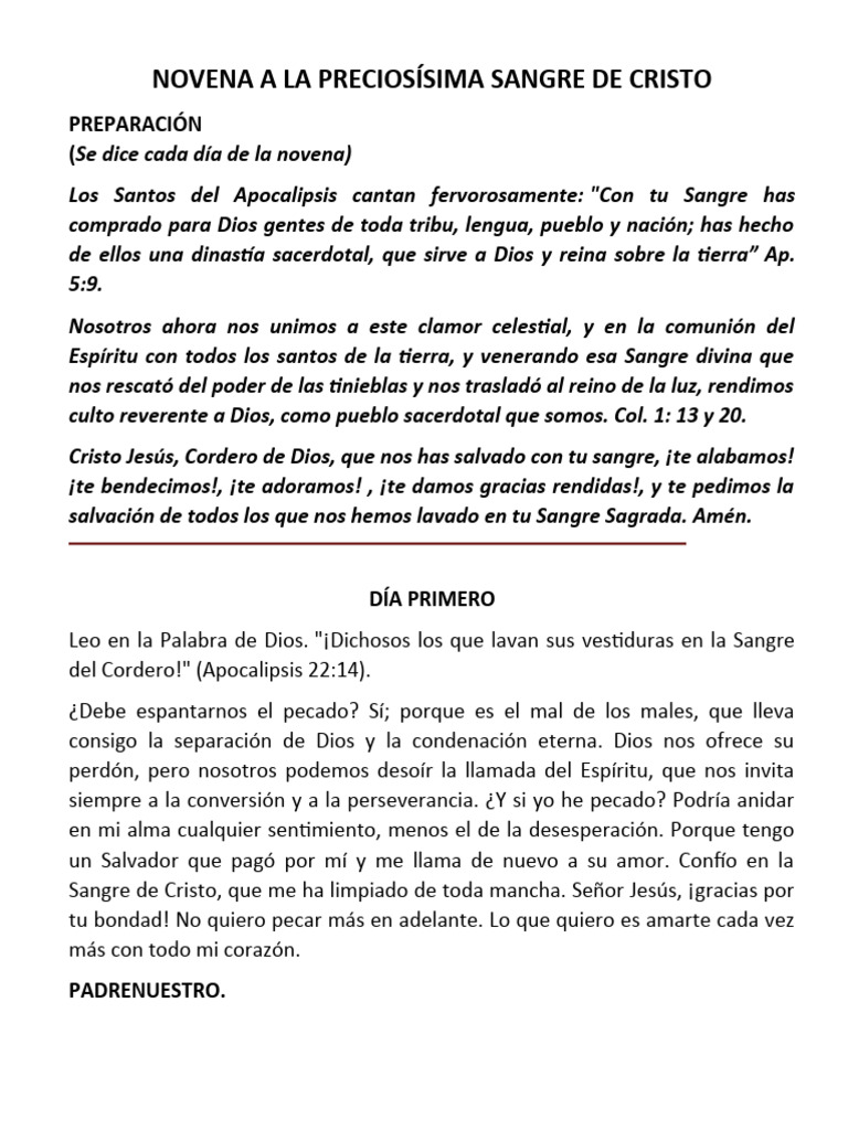 NOVENA A LA PRECIOSA SANGRE DE CRISTO | PDF | Cristo (título) | eucaristía