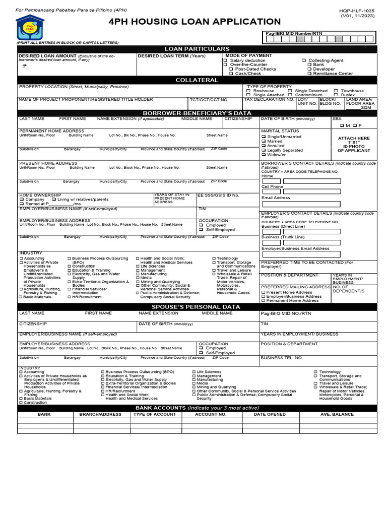 4PH Housing Loan Application Form | PDF | Credit Card | Securities ...