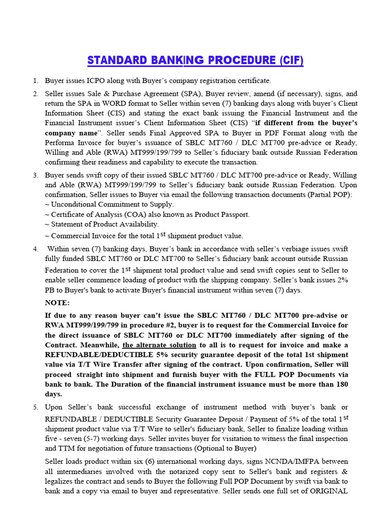 Standard Banking Procedure Guide | PDF | Letter Of Credit | Sales
