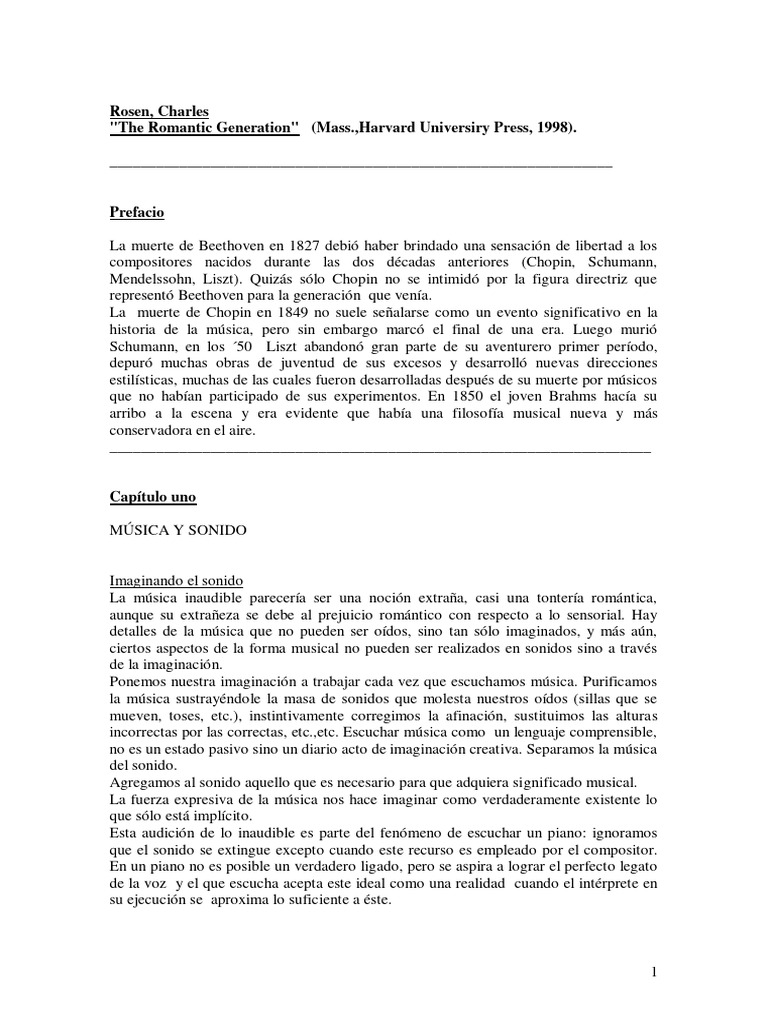 Charles Rosen - La Generación Romántica (Resumen) | PDF | Robert ...
