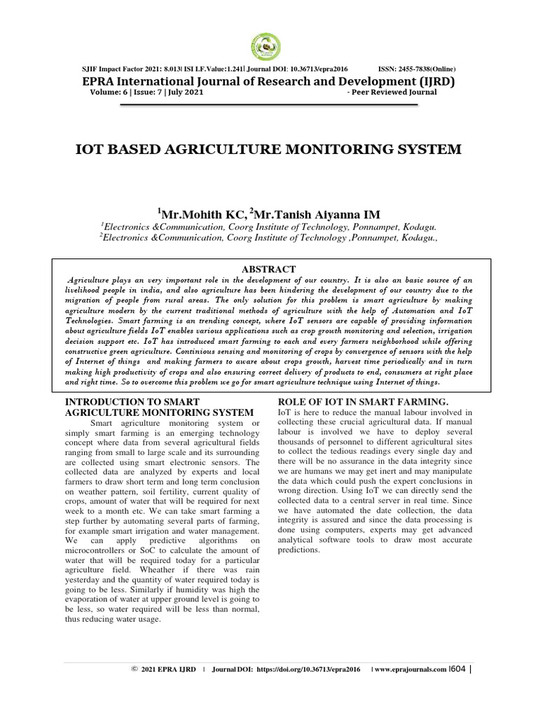 IoT-Based Smart Agriculture Monitoring | PDF | Internet Of Things ...