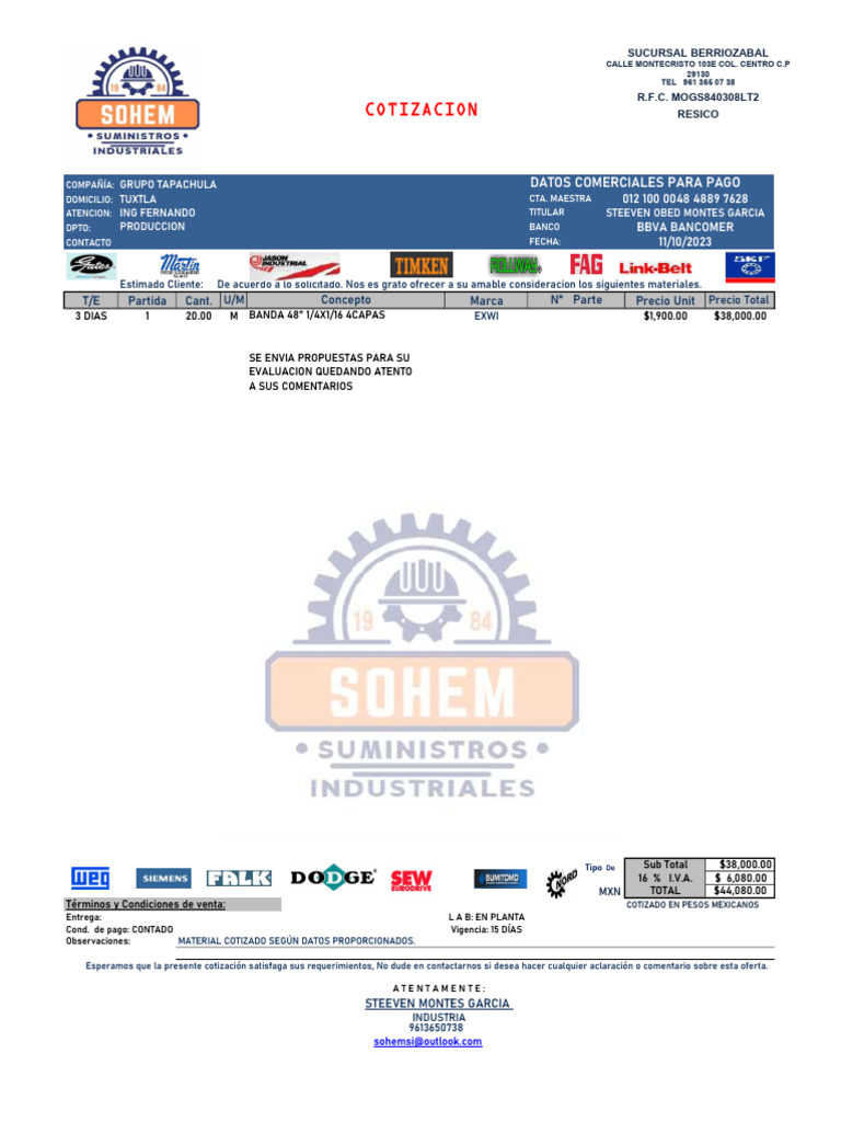 Cotización de Materiales Protsa | PDF