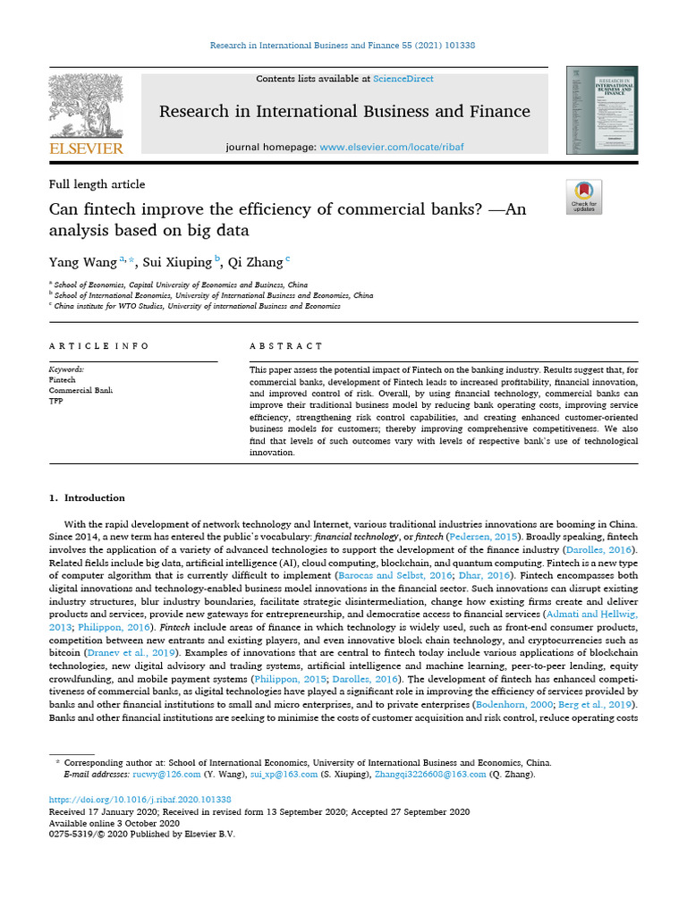 Fintech's Impact on Bank Efficiency | PDF | Banks | Loans