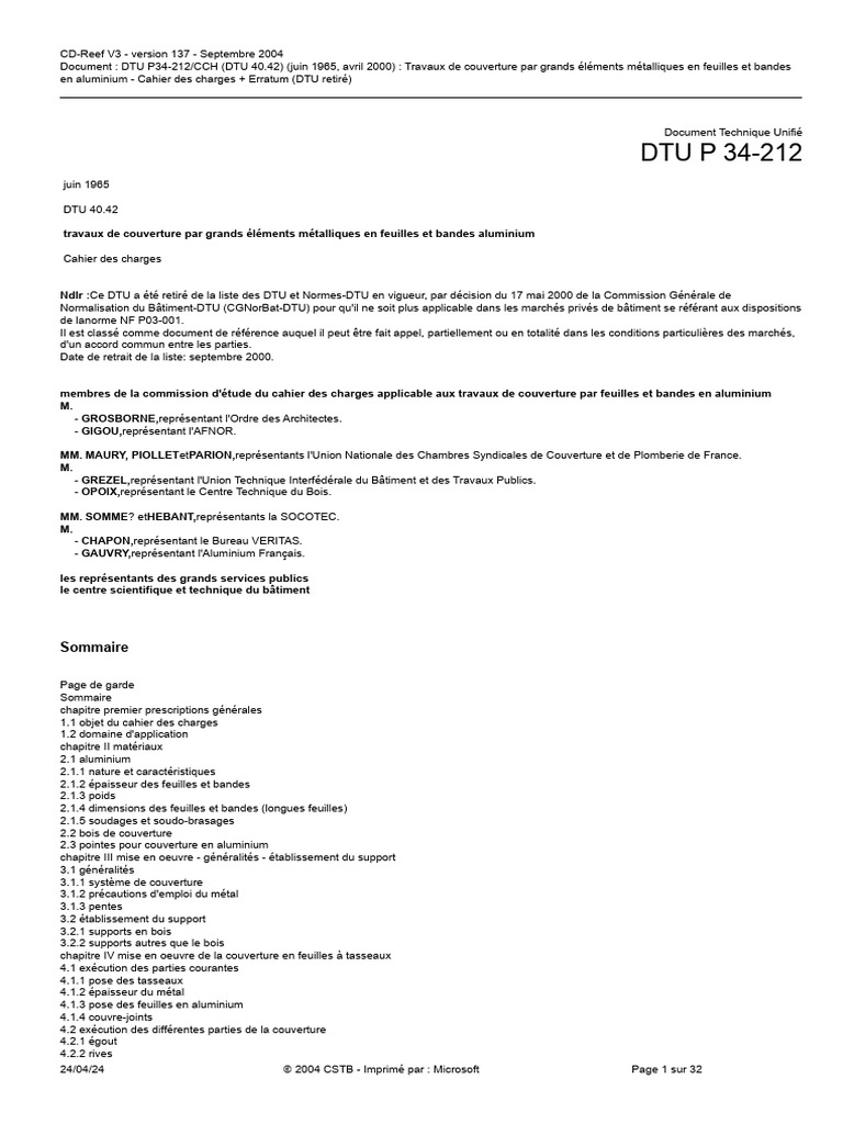 Cahier des charges DTU 40.42 Aluminium | PDF | Code de la construction ...