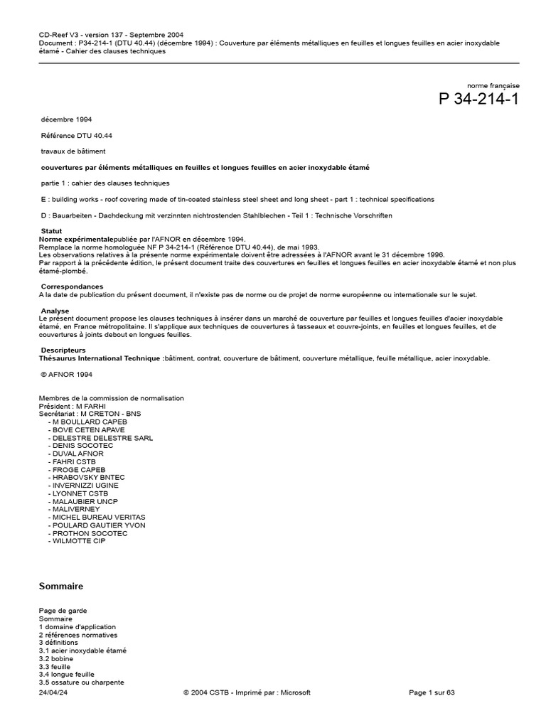 Cahier des clauses techniques DTU 40.44 | PDF | Bois (matériau de ...