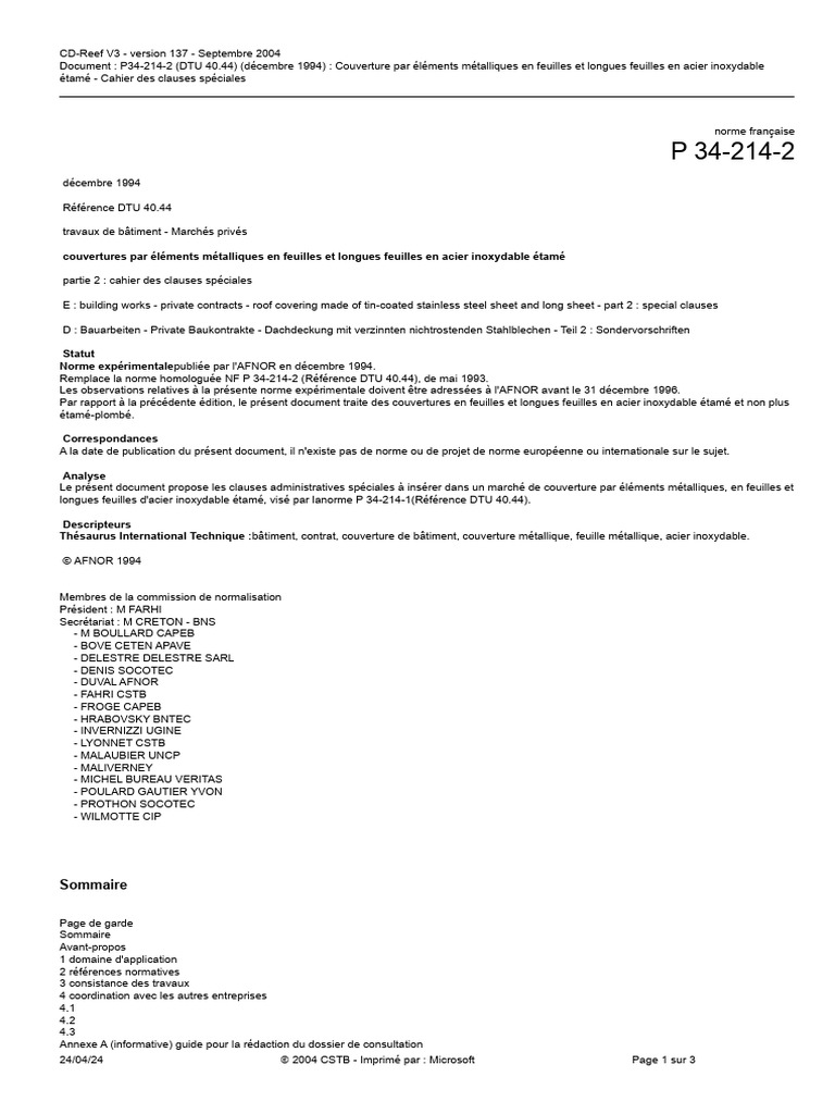 DTU 40.44 : Couvertines Métalliques | PDF | Code de la construction et ...