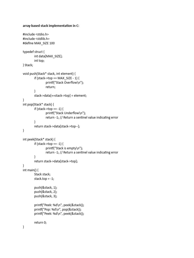 C Stack Implementation: Array & Linked List | PDF | Pointer (Computer ...