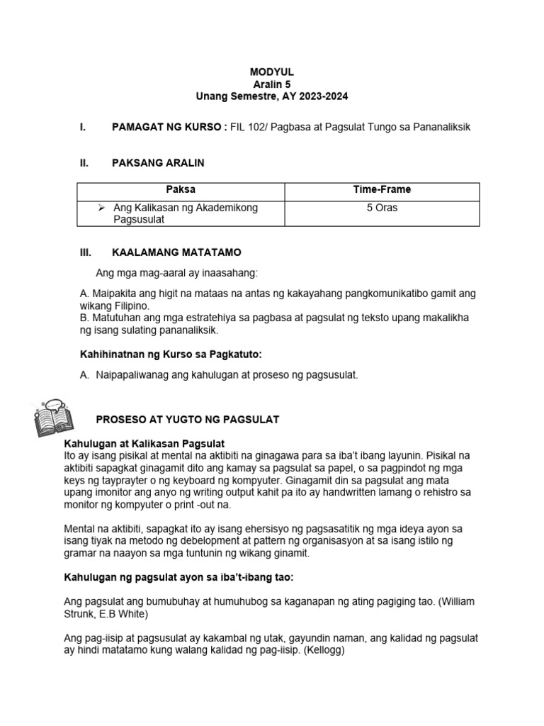 ARALIN 5 Ang Kalikasan NG Akademikong Pagsusulat | PDF