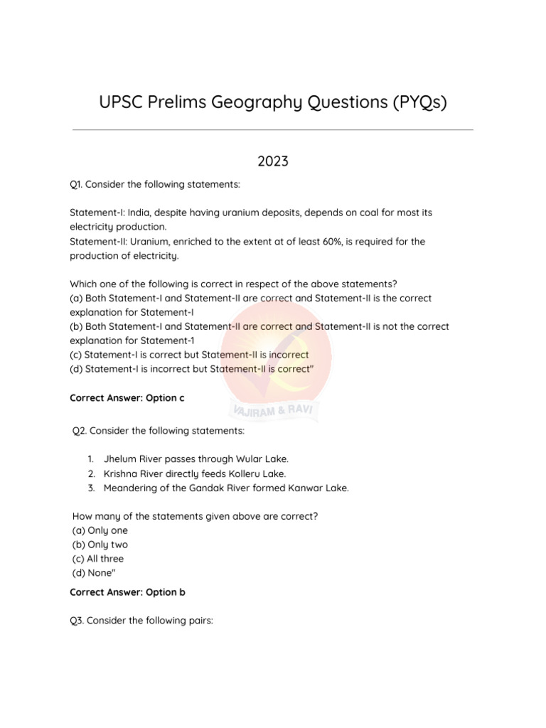 Geography Questions in UPSC Prelims 05c936a1aa | PDF | Territorial ...
