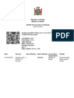 Republic of Zambia Ministry of Health COVID-19 Vaccination Certificate