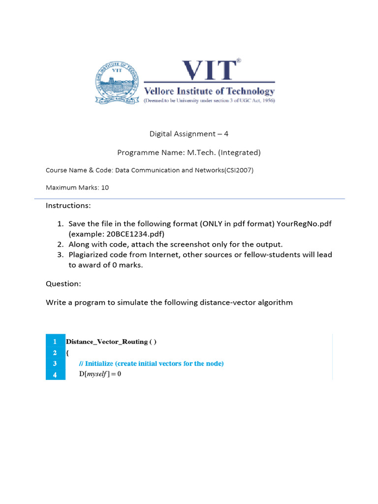 Distance-Vector Algorithm Assignment | PDF | Computers