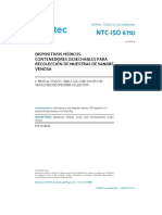 NTC-ISO 6710. Dispositivos Médicos. Contenedores Desechables para Recolección de Muestras de Sangre Venosa