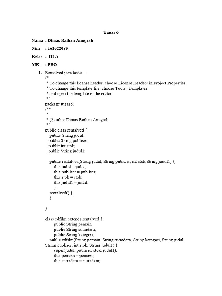 Kode Program Rental VCD Java | PDF | Metode & Bahan Ajar | Komputer