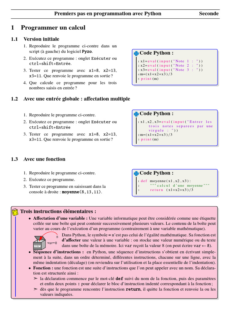 Programmation Python pour les secondes | PDF | Structure de contrôle ...