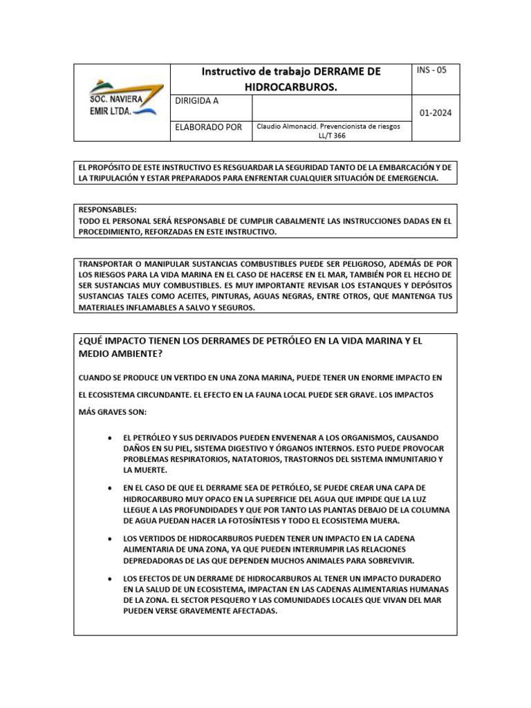 Instructivo para Derrames de Hidrocarburos | PDF | Derrame de petróleo ...
