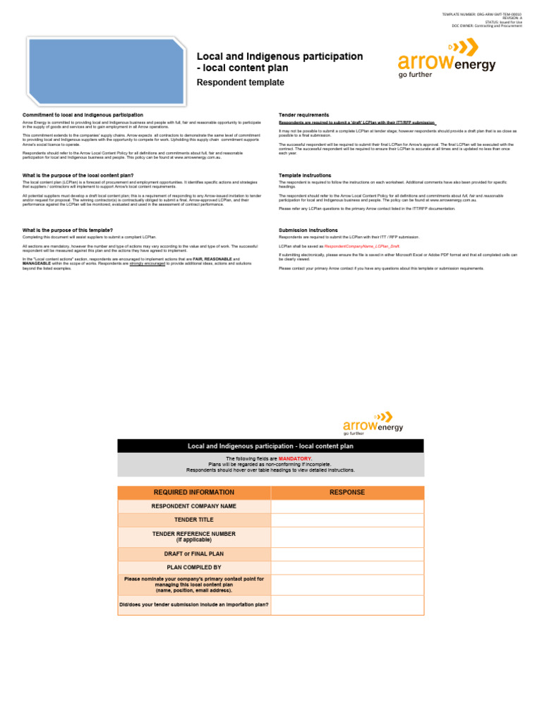Local Content Plan Template for Suppliers | PDF | Procurement | Request ...