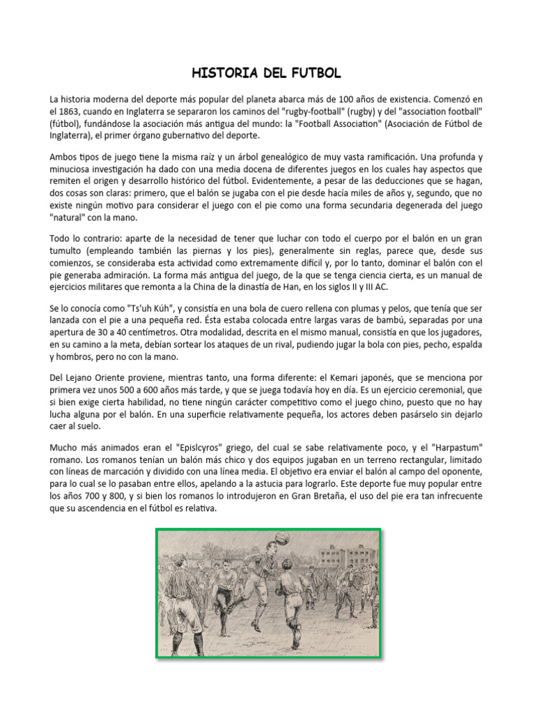 Historia del Fútbol en Breve | PDF | Asociación de Futbol | Deportes