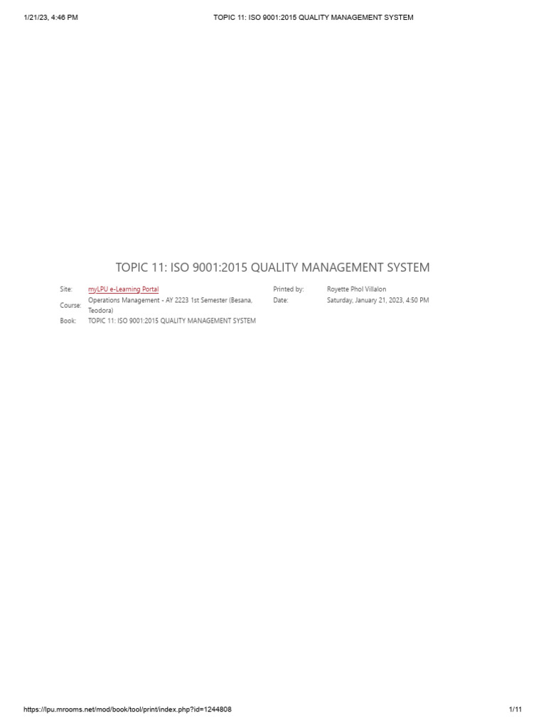 Topic 11 - Iso 9001 - 2015 Quality Management System | PDF | Iso 9000 ...