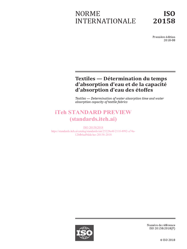 ISO-20158-2018. Tiempo y Capacidad de Absorción de Textiles | PDF ...