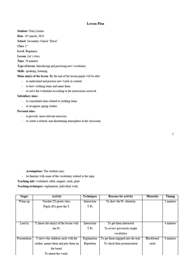 Lesson - Plan - Let S Dress | PDF | Teachers | Lesson Plan