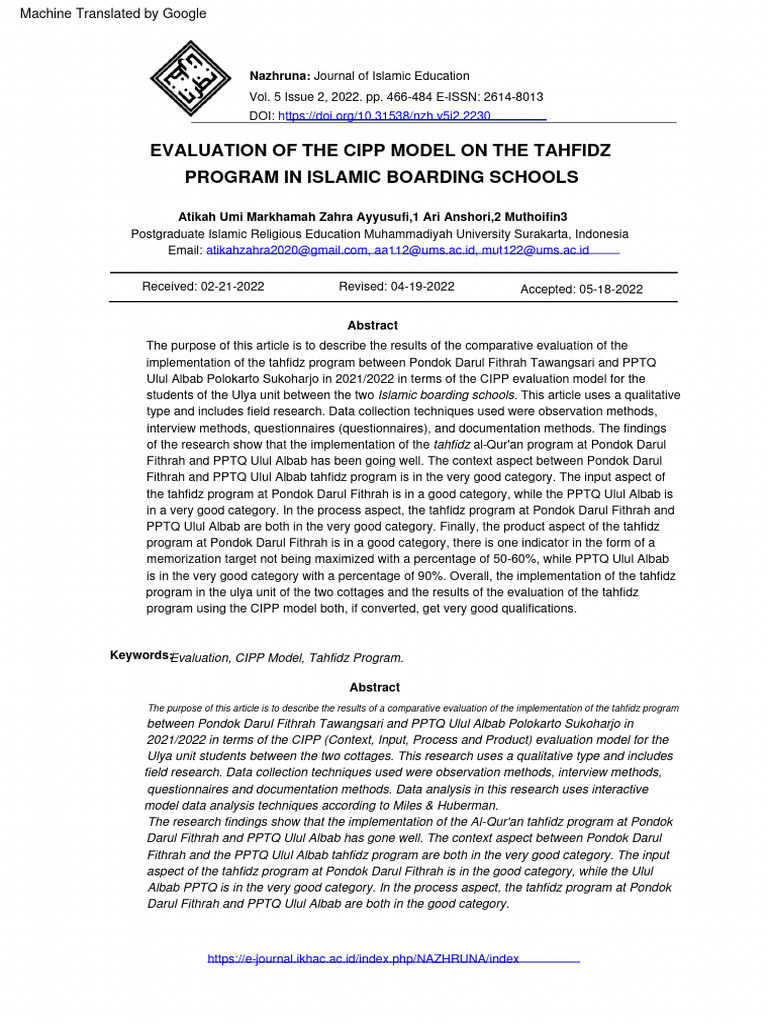 CIPP Evaluation of Tahfidz Programs | PDF | Evaluation | Goal