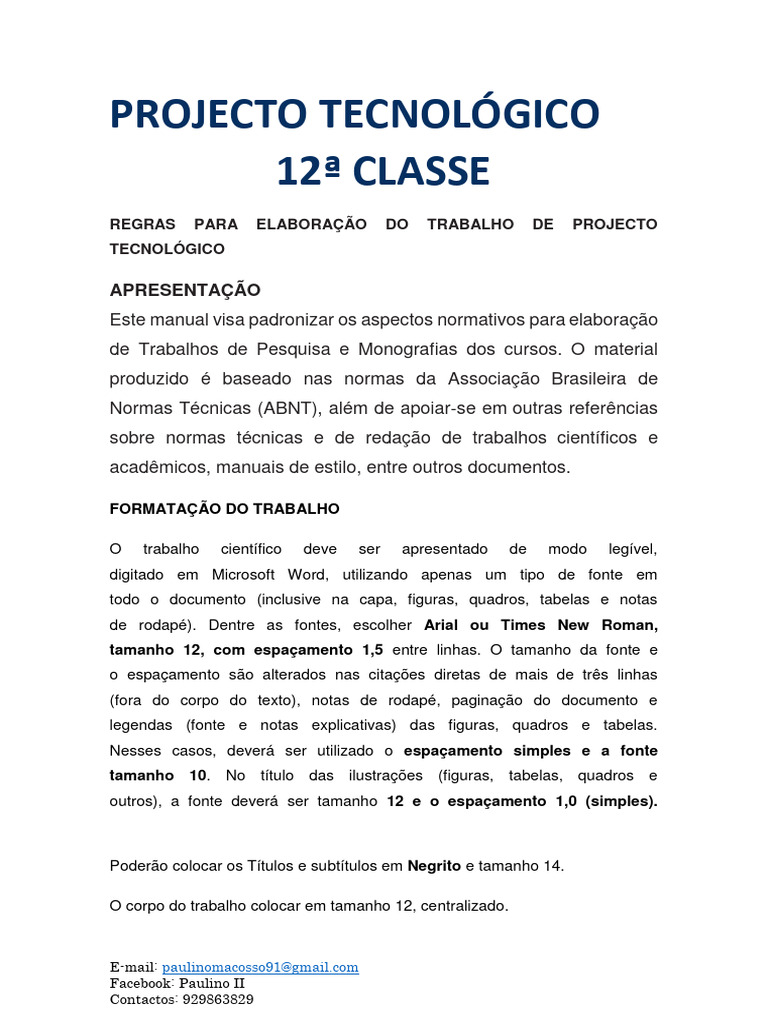 Projecto Tecnológico 12 Classe | PDF | Abstract (resumo)