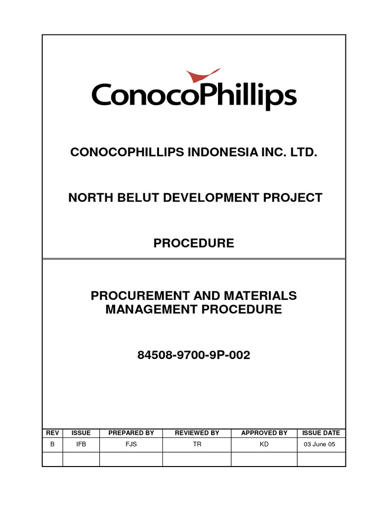 Conocophillips Indonesia Inc. LTD.: B IFB FJS TR KD 03 June 05 | PDF ...