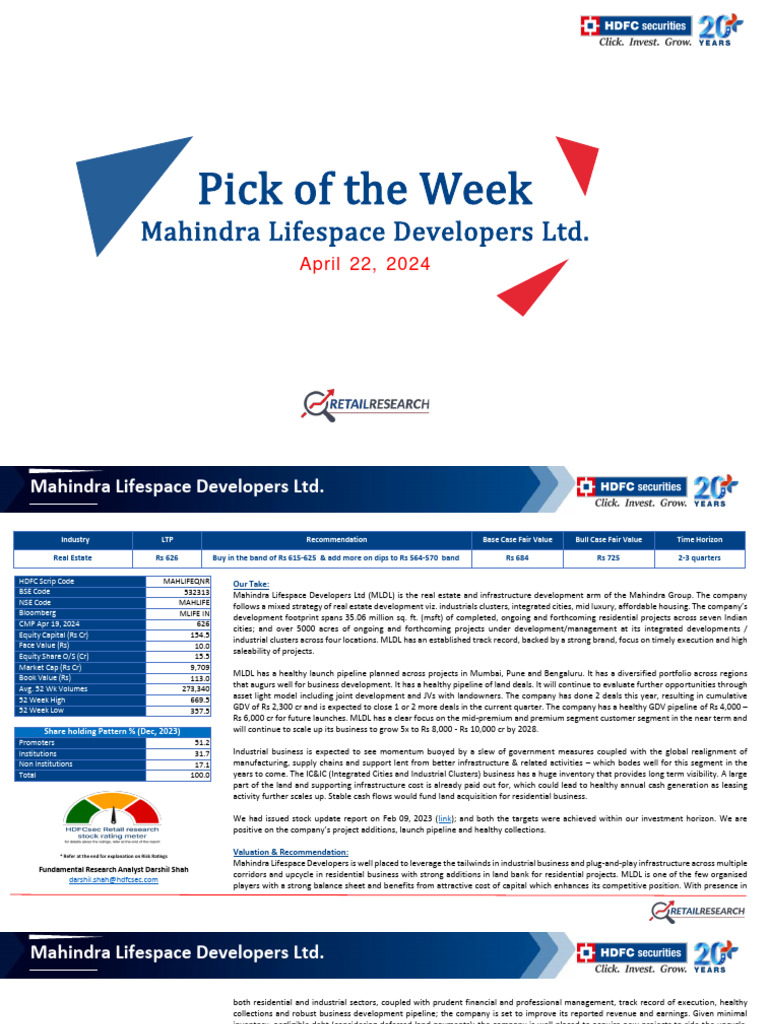 Mahindra Lifespace Stock Analysis | PDF | Expense | Investing