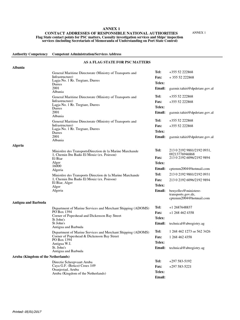 Flag State Contacts for PSC Services | PDF | Oceans | Shipping